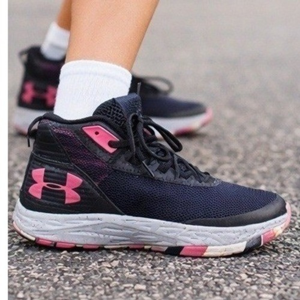 Under Armour Kids Jet Basketball Sneakers Gray Pink Youth 7Y Shoe 4201429927
